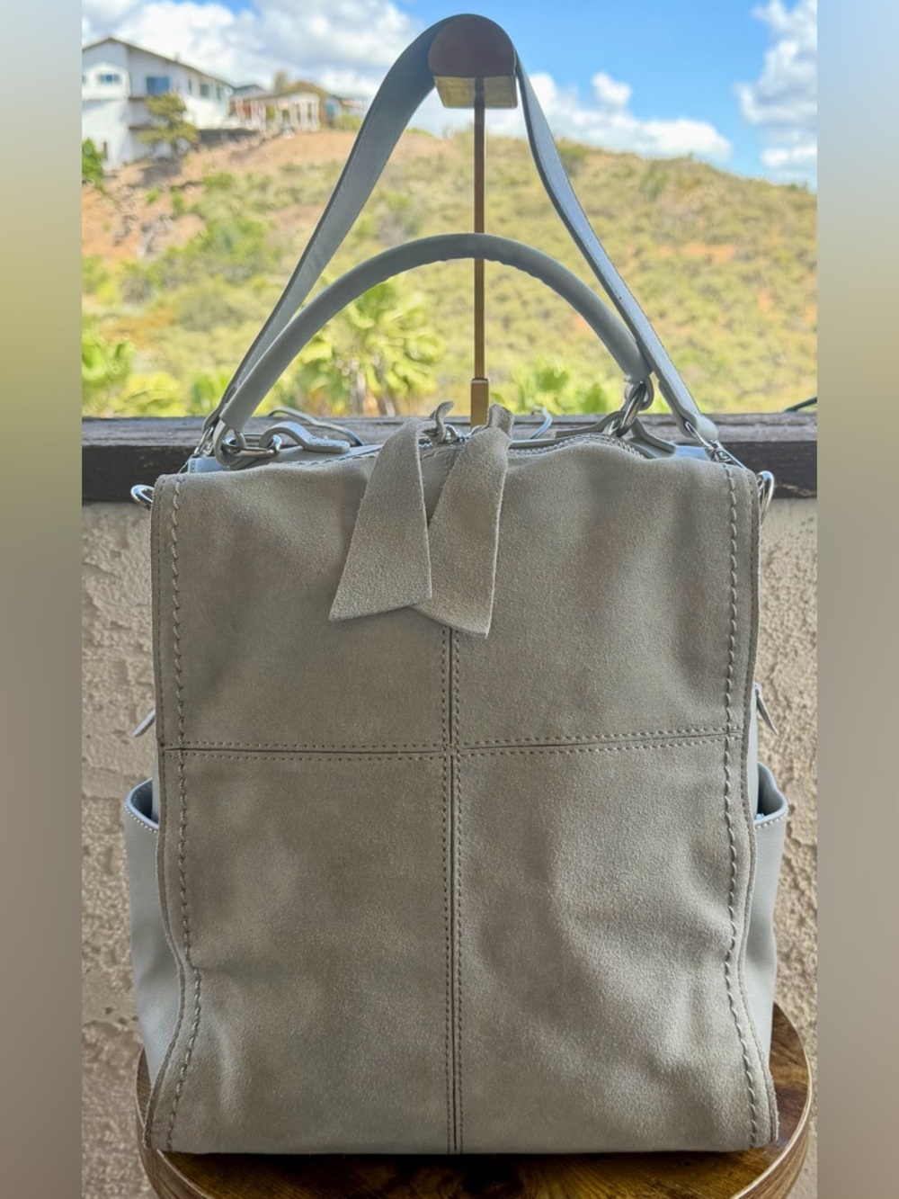Moda Luxe Suede & Leather Tote in Light Taupe Gray